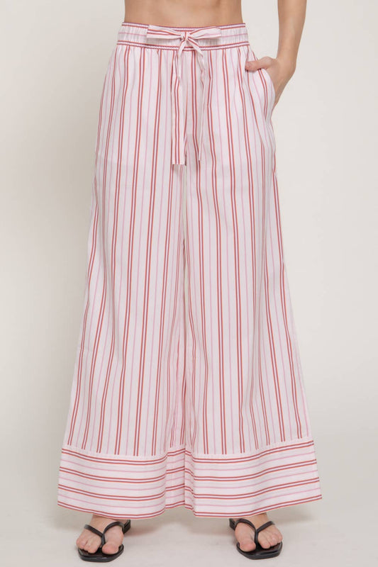 Elastic Waist Multi Stripe Poplin Straight Long Pants