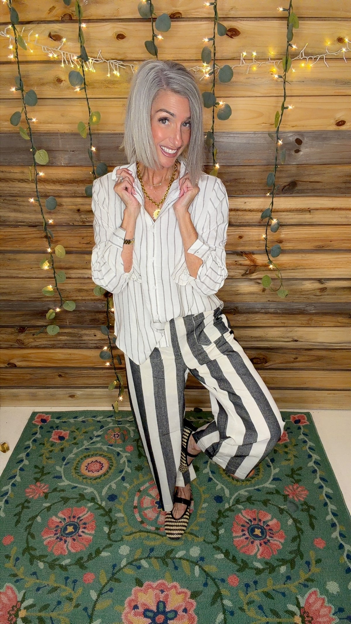 Long Sleeve Button Down Stripe Linen Oversized Shirt