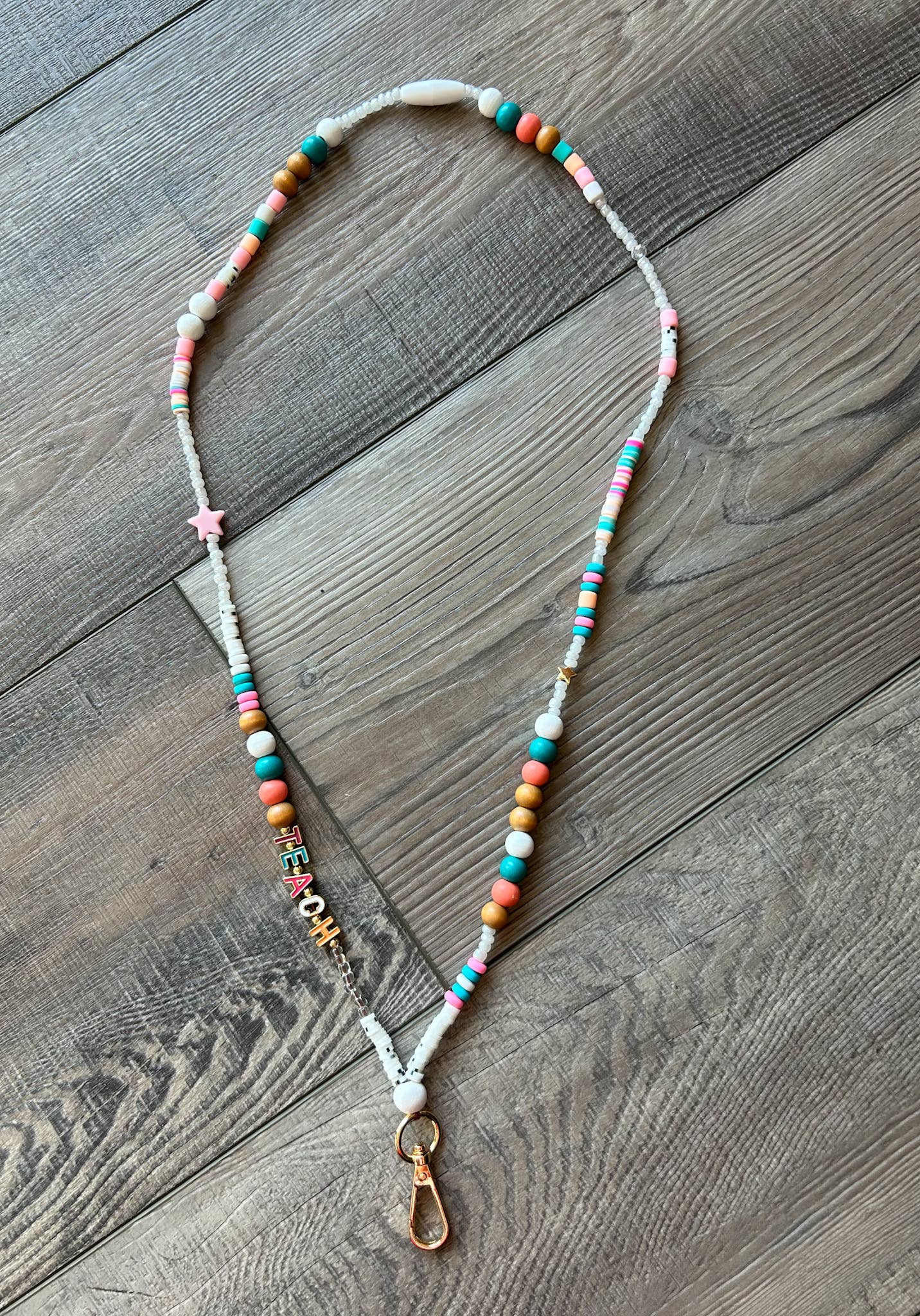 Teach Colorful Beaded Lanyard with Breakaway Clasp