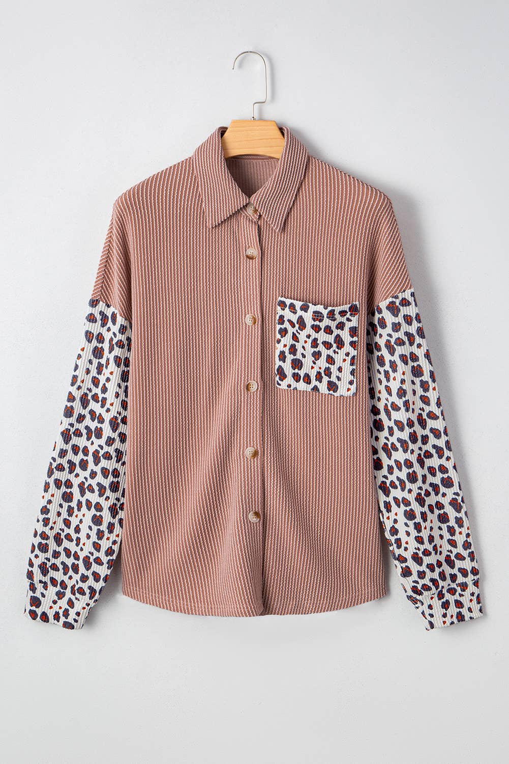 Leopard Patched Twisted Ribbed Western Casual Shacket
