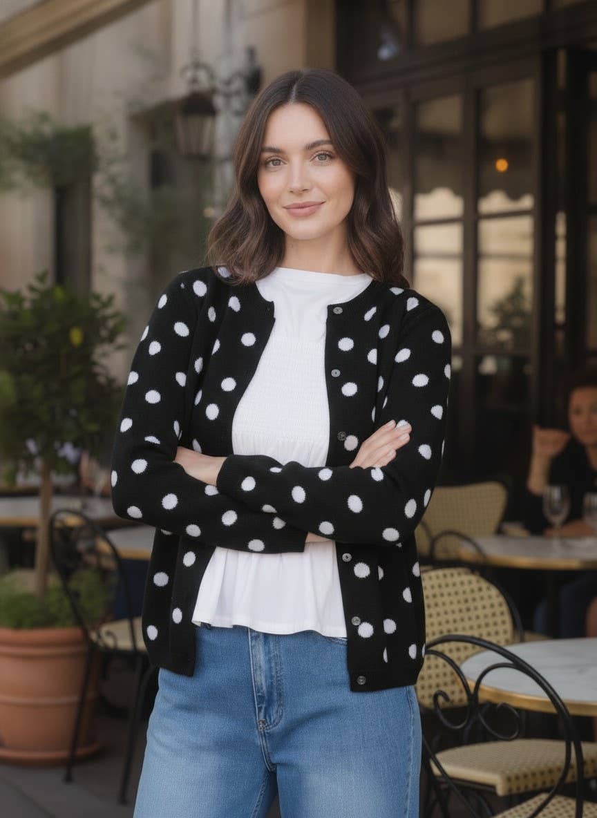 Playful Polka Dot Cozy Knitted Sweater Cardigan