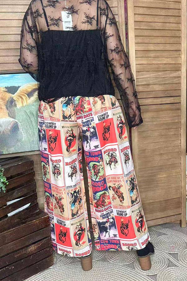 Rodeo western printed wide legs women pant