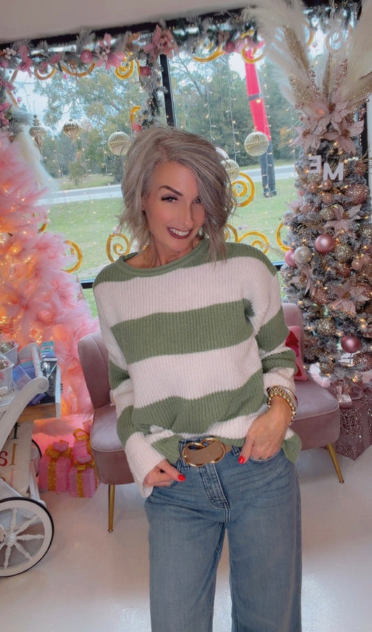Temperament crew-neck long sleeve color striped sweater