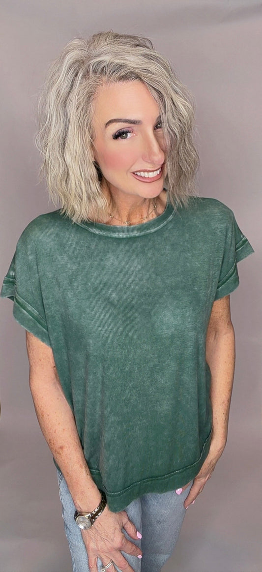 Ribbed Acid Washed Rayon Top