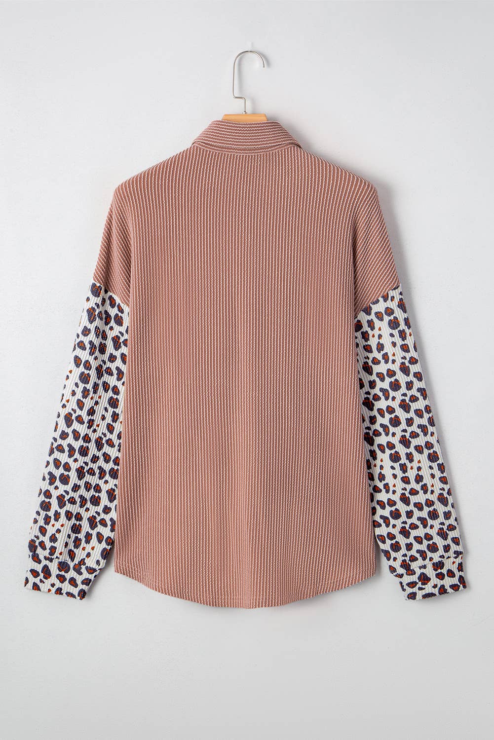 Leopard Patched Twisted Ribbed Western Casual Shacket