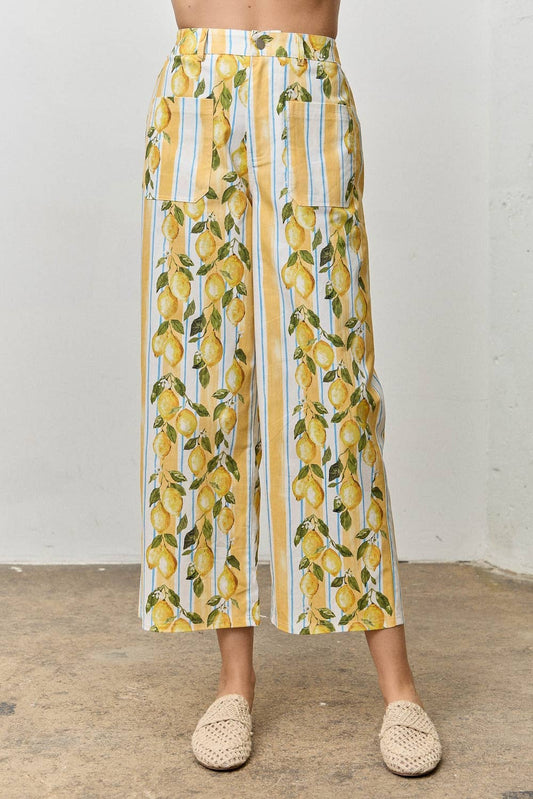 LEMON PRINT STRIPED PANTS
