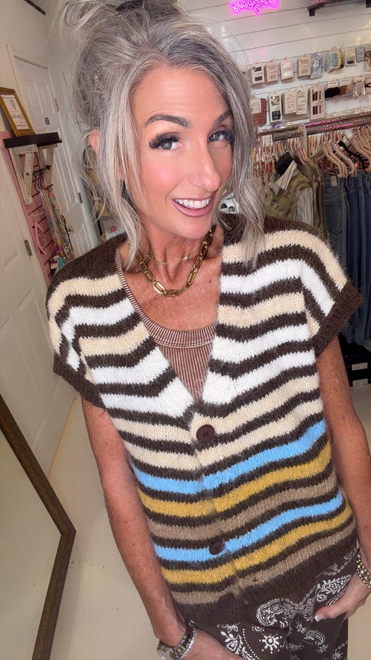 COLORMIX STRIPED V-NECK KNIT VEST