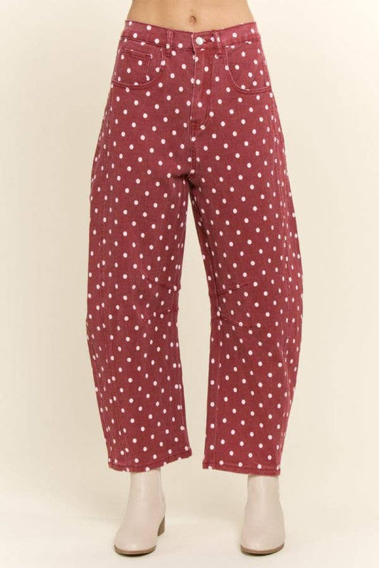 High-Waist Polka Dot Barrel Pants