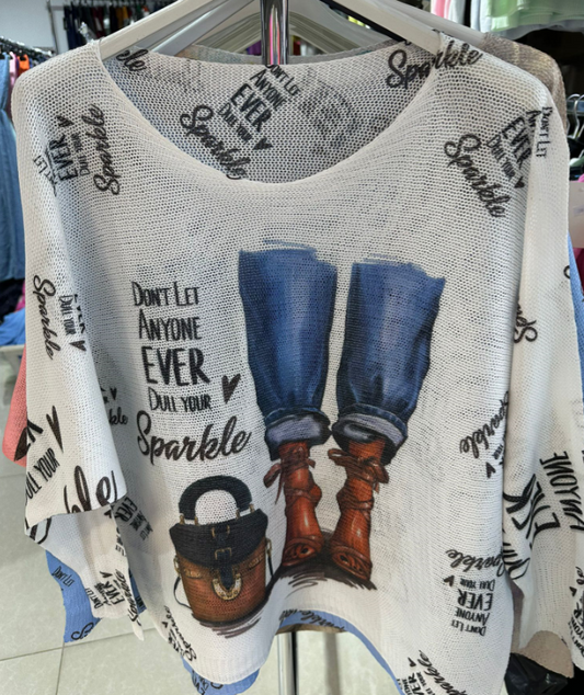 White Fashion Summer Knit Printed Sweater LOOWIE