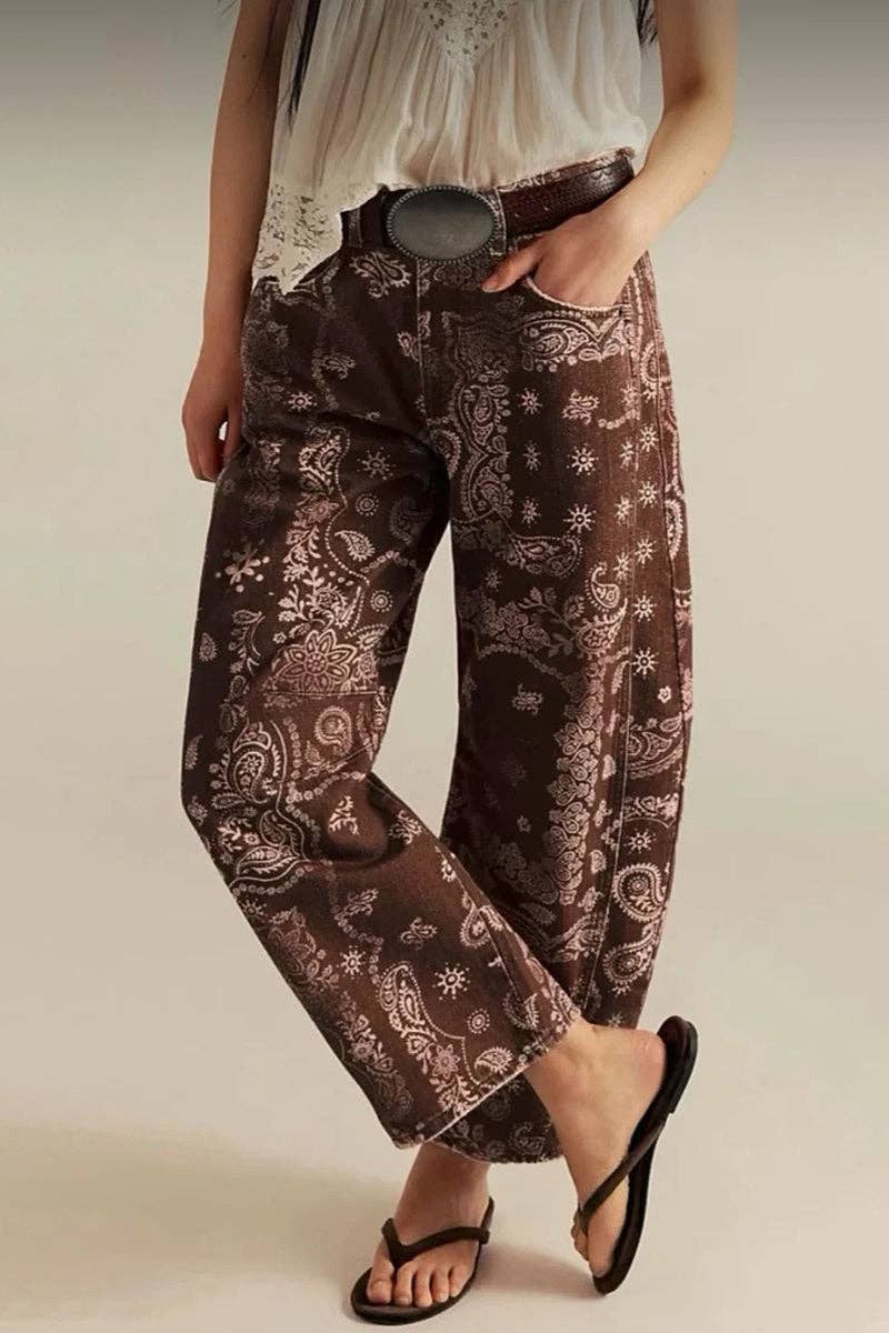 Paisley Print Barrel Pants