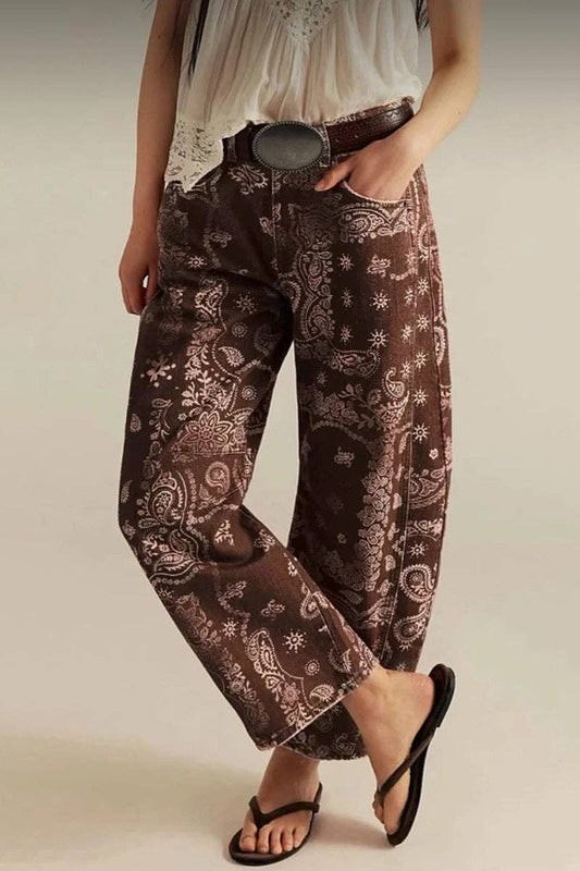 Paisley Print Barrel Pants