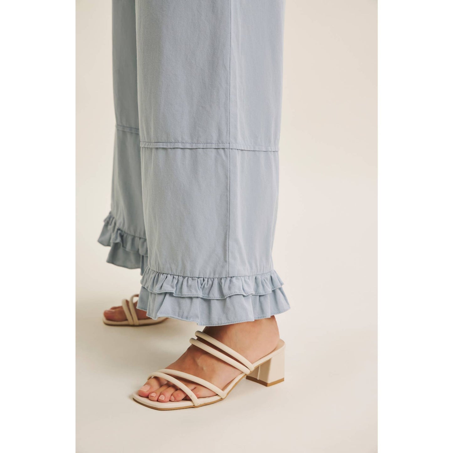 DREAMY STATEMENT COTTON WASHED WIDE-LEG PANTS WITH RUFFLES
