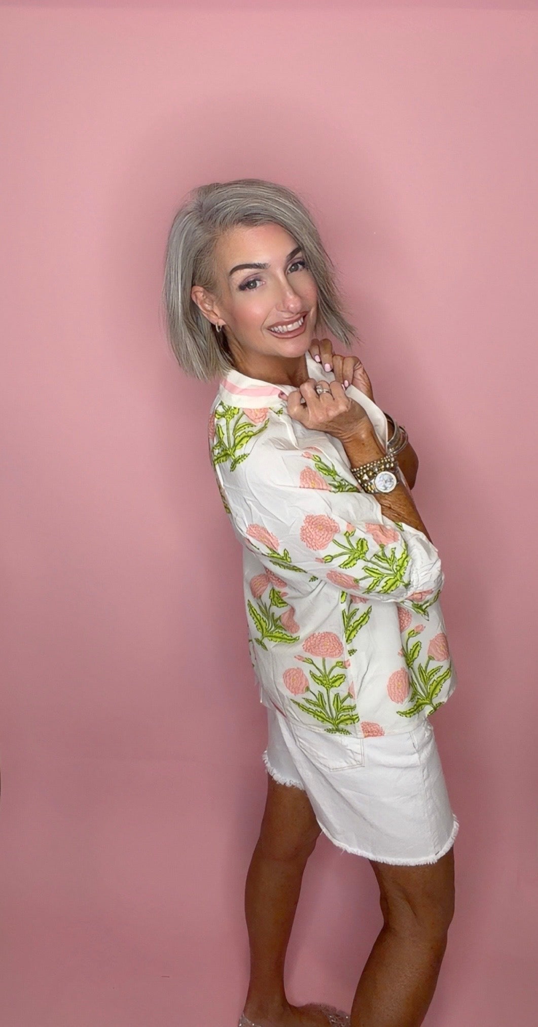 Floral V Neck 3/4 Sleeve Blouse | S-XL