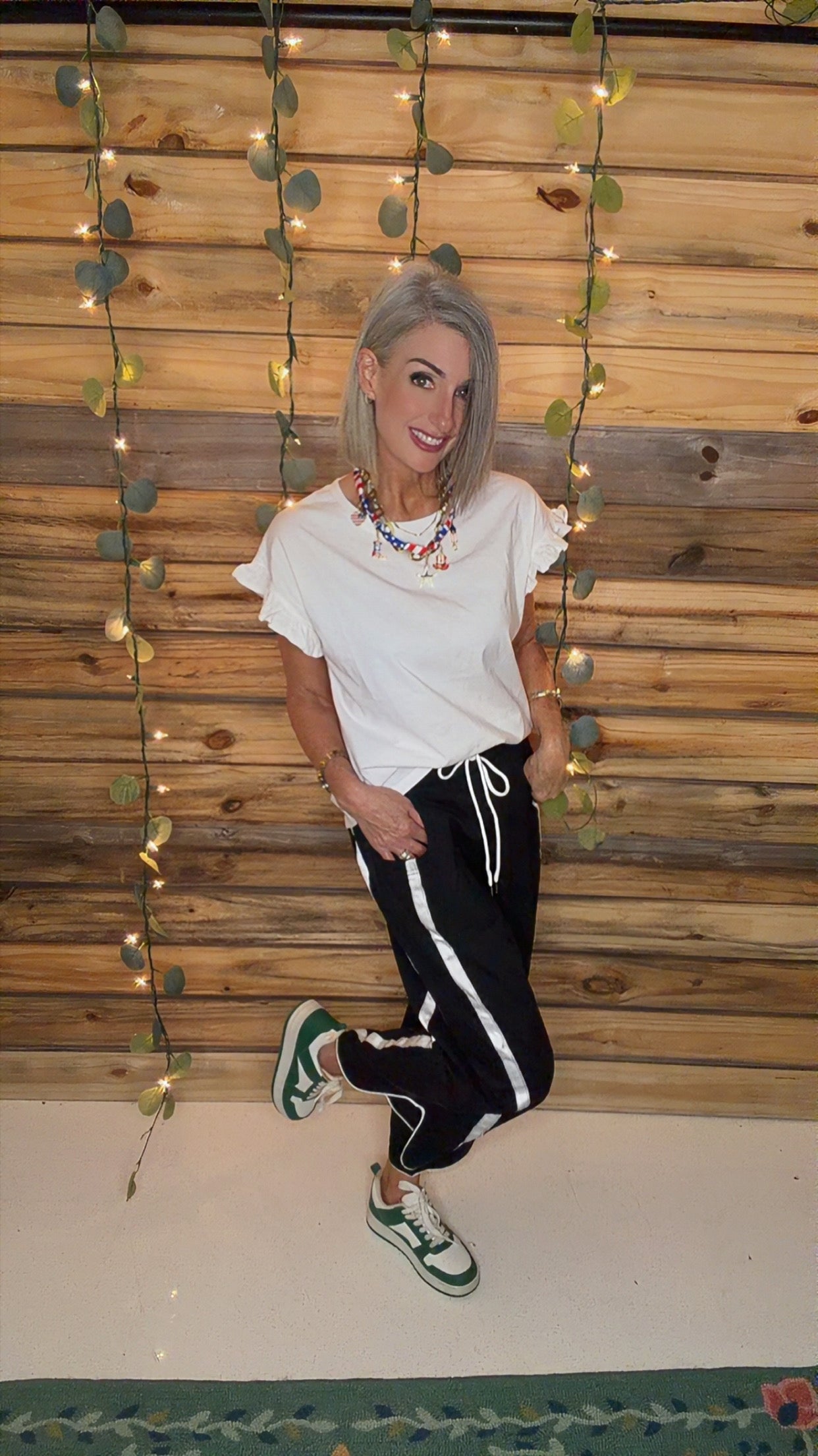 Stripe Smocked Waist Drawstring Cropped Pants |