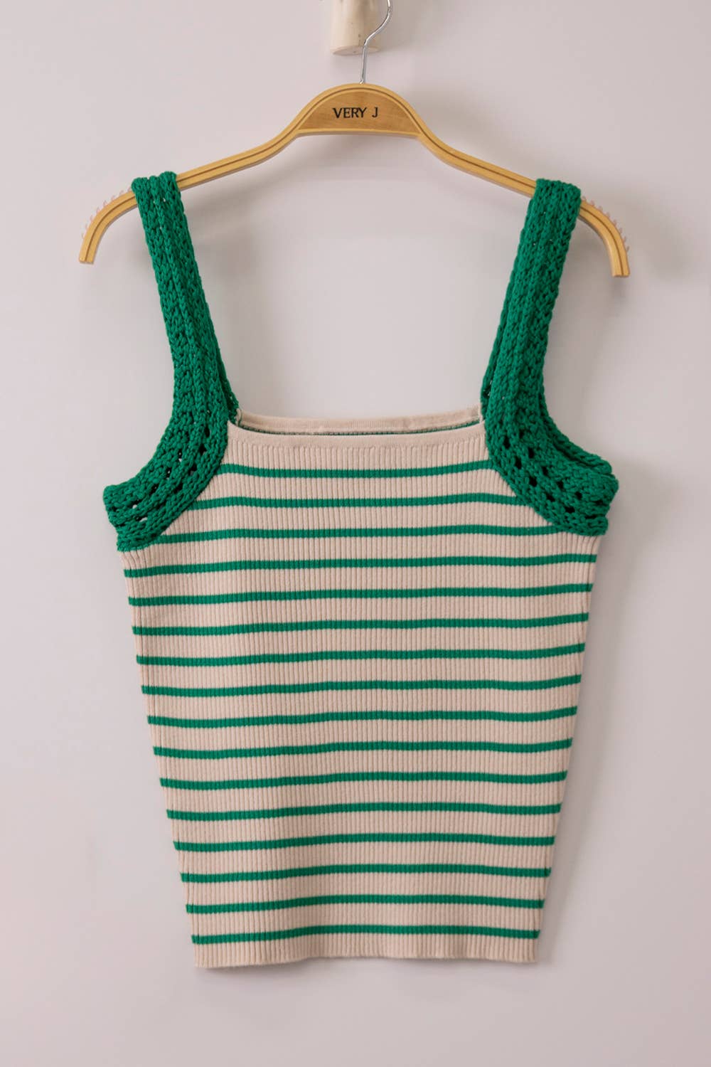 Crochet Sleeve Striped Knit Tank Top