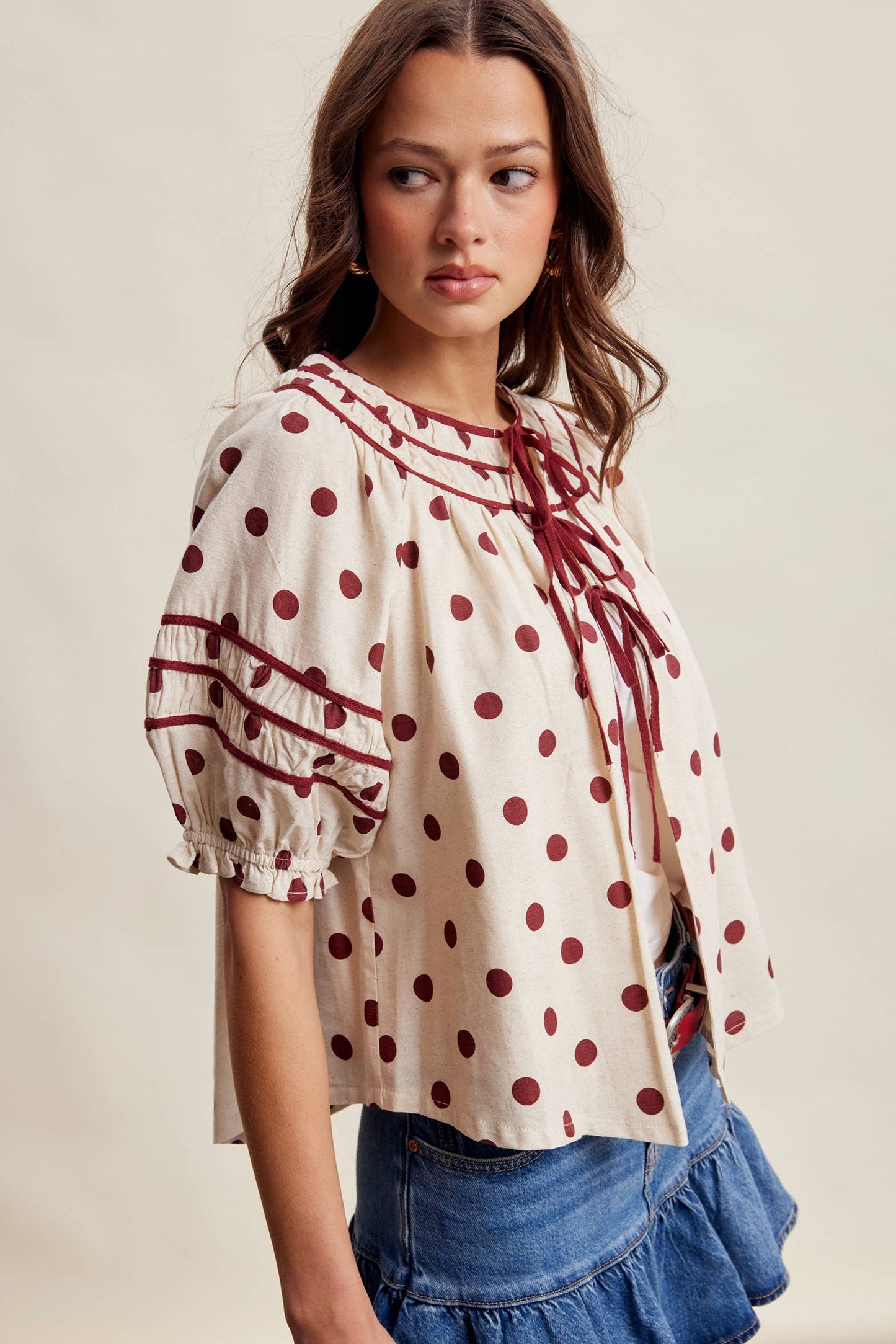 Polka Dot Ruffle Trim Blouse LT1456