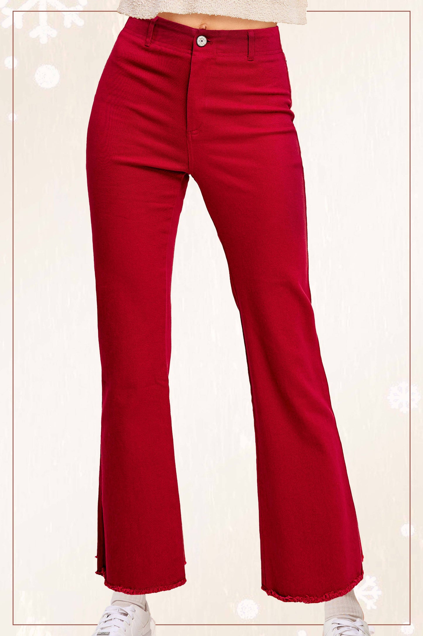 Soft Washed Stretchy High Waisted Flare Pants: Red / L