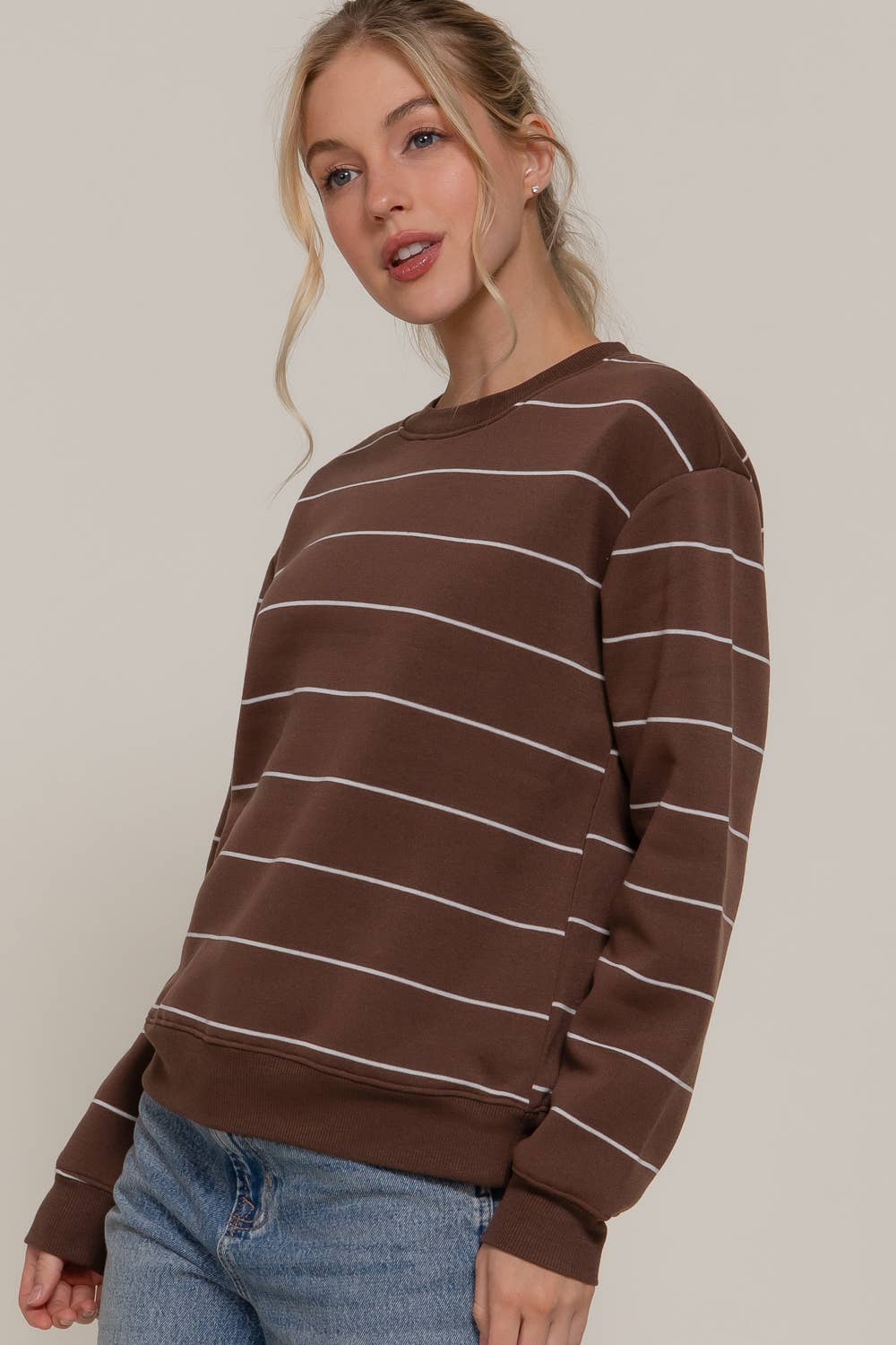Long Sleeve Engineer Stripe Inner Fleece Sweatshirt
