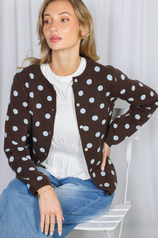 Playful Polka Dot Cozy Knitted Sweater Cardigan