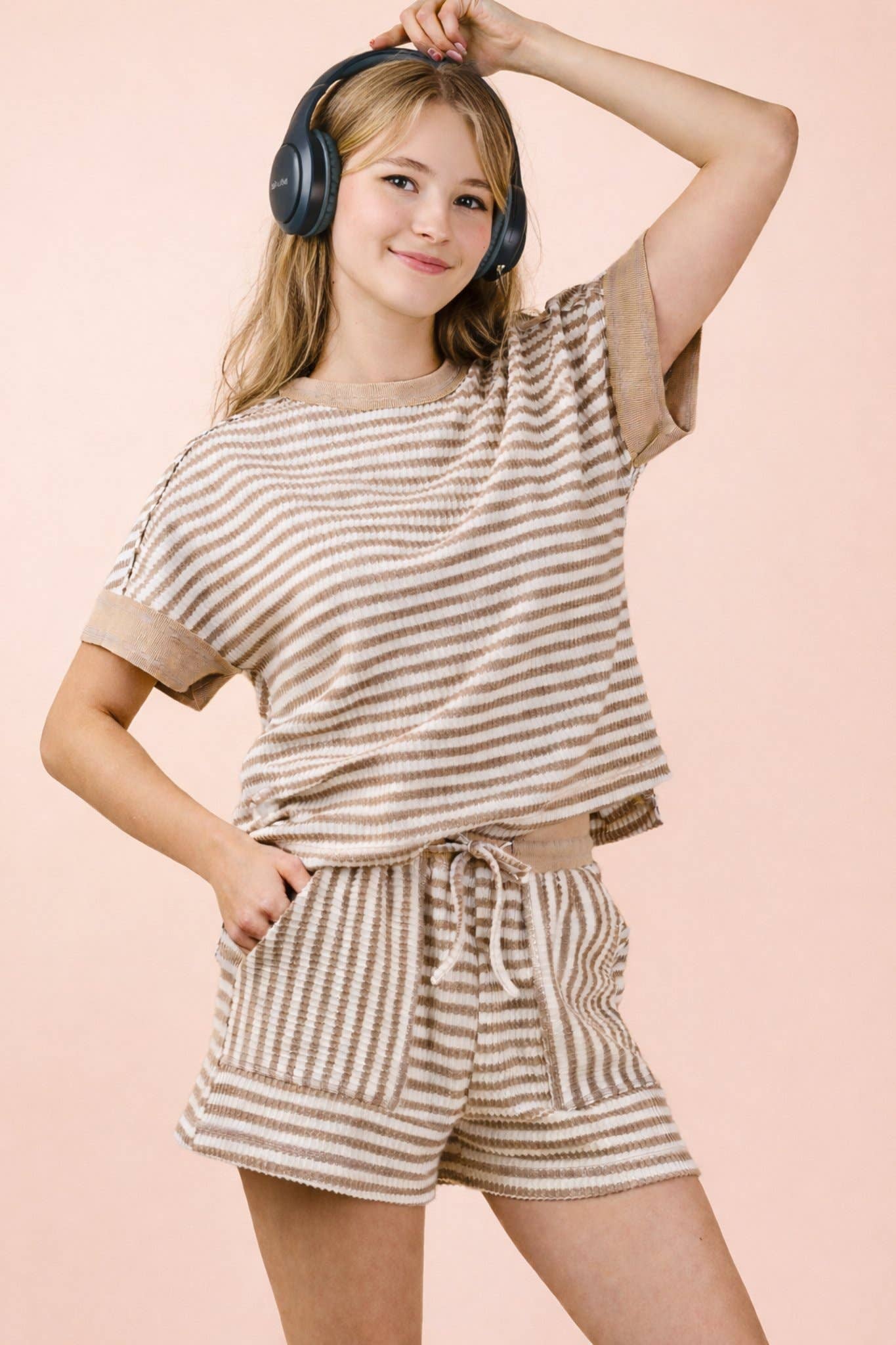 Striped Comfy Knit Top & Shorts Set