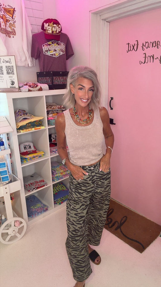 Zebra Stripe Printed Wide Leg Jeans