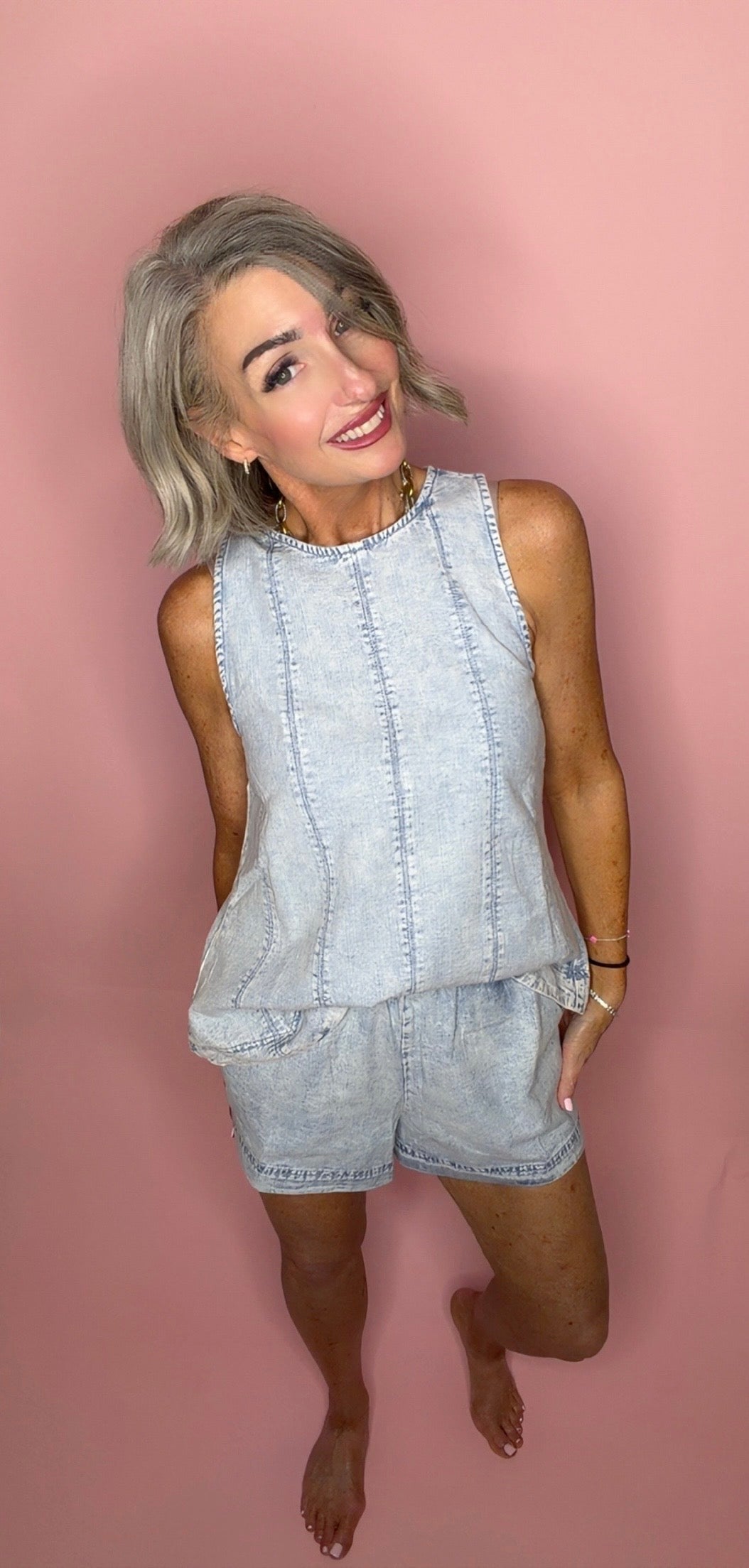 VERY JEAN Washed Denim Swing Top & Shorts Set