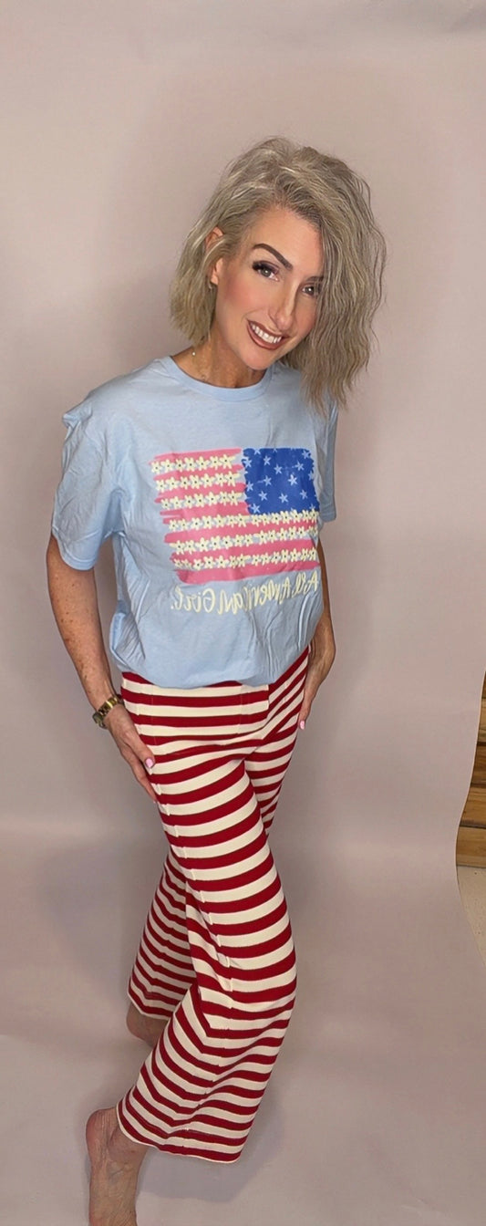 STRETCHY STRIPED HIGH WAIST WIDE LEG PANT