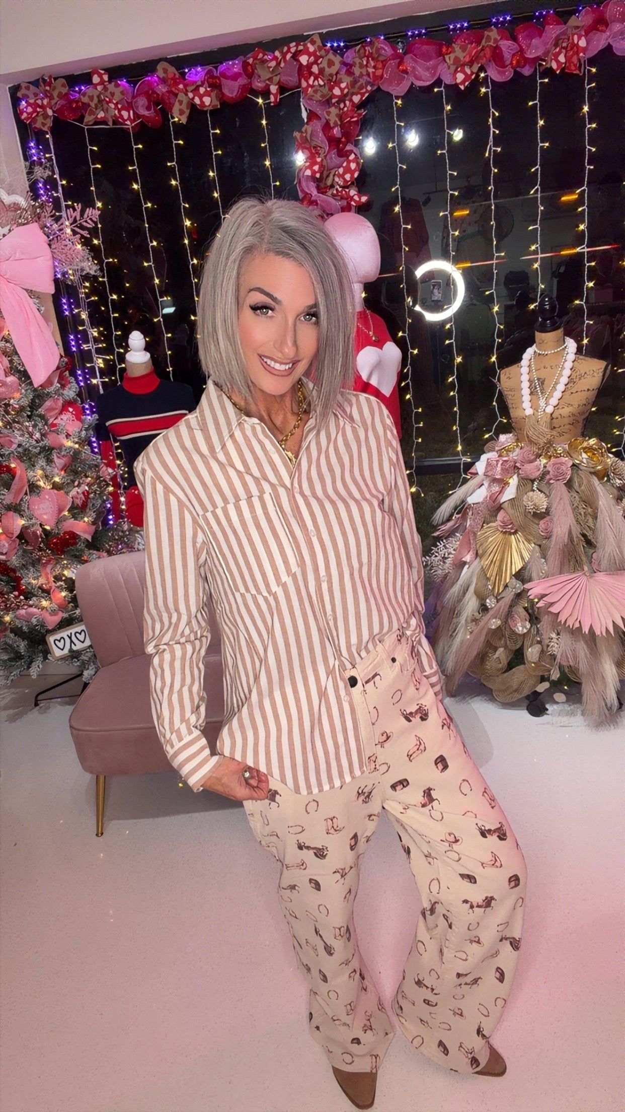 Western-Inspired Print Pattern Straight Leg Jeans