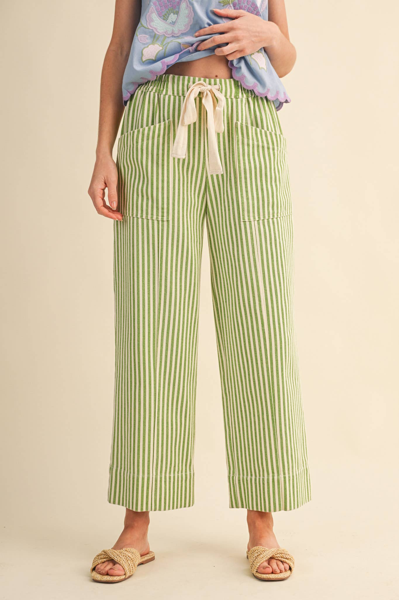 STRIPED WIDE LEG DRAWSTRING PANTS MP5090