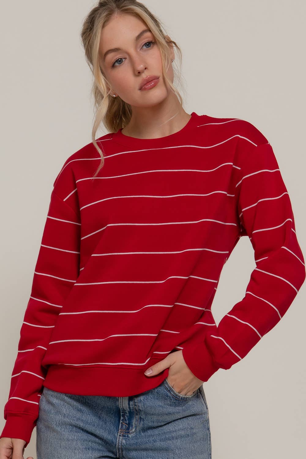 Long Sleeve Engineer Stripe Inner Fleece Sweatshirt