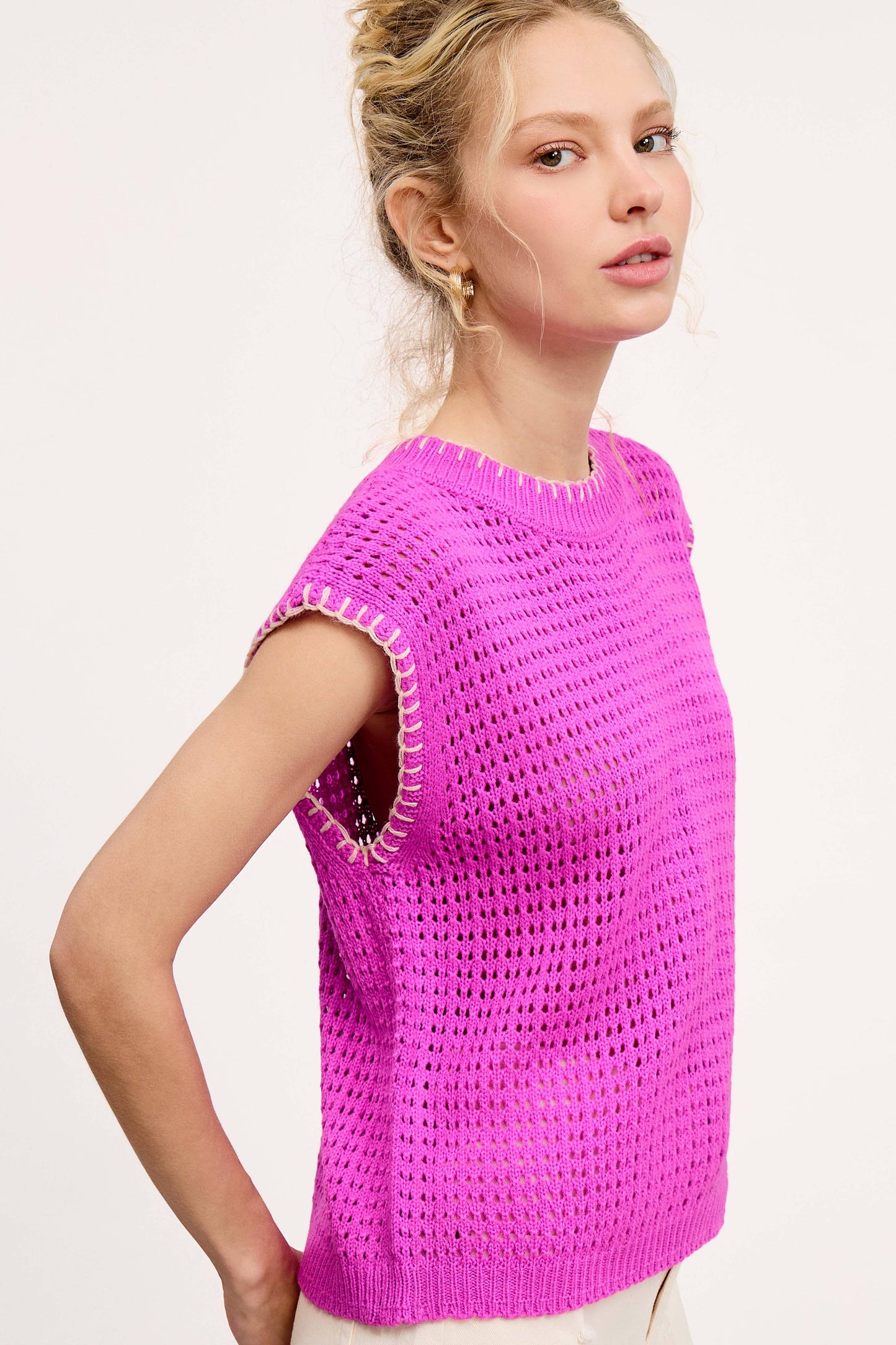 Crochet Knit Stitching Detailed Sleeveless Top