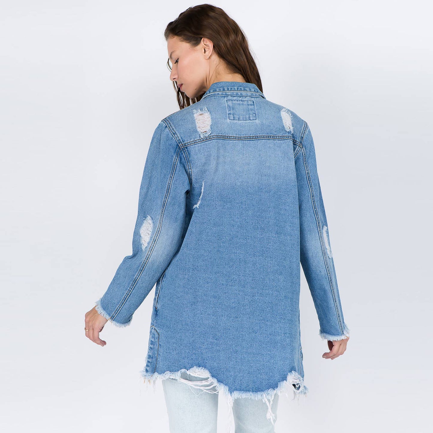 DISTRESSED DENIM SHIRT STYLE JACKET