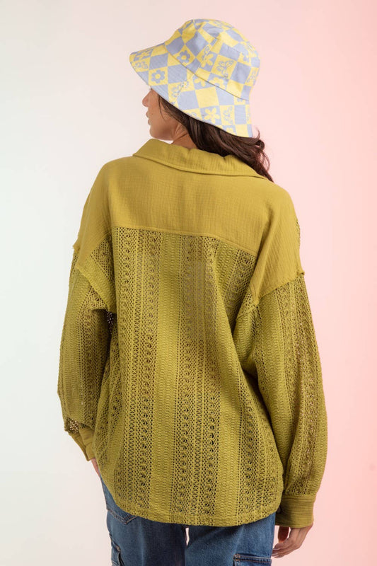 Lace Crochet Button Down Sheer Shacket