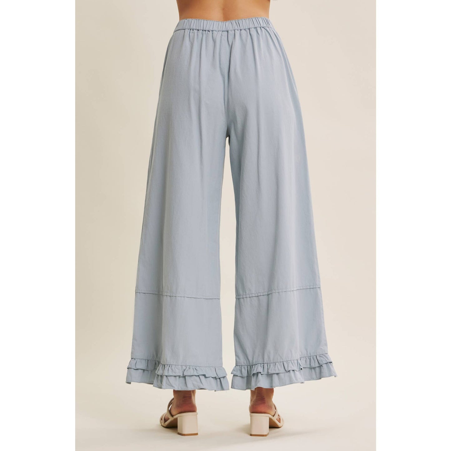 DREAMY STATEMENT COTTON WASHED WIDE-LEG PANTS WITH RUFFLES