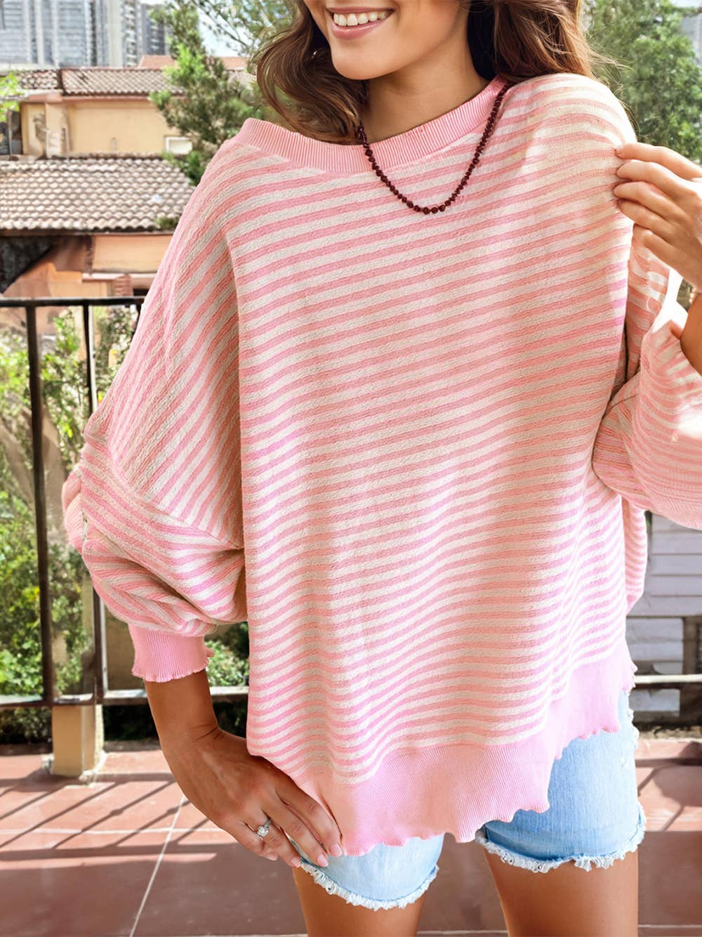 Stripe Loose Drop Shoulder Long Sleeve Top