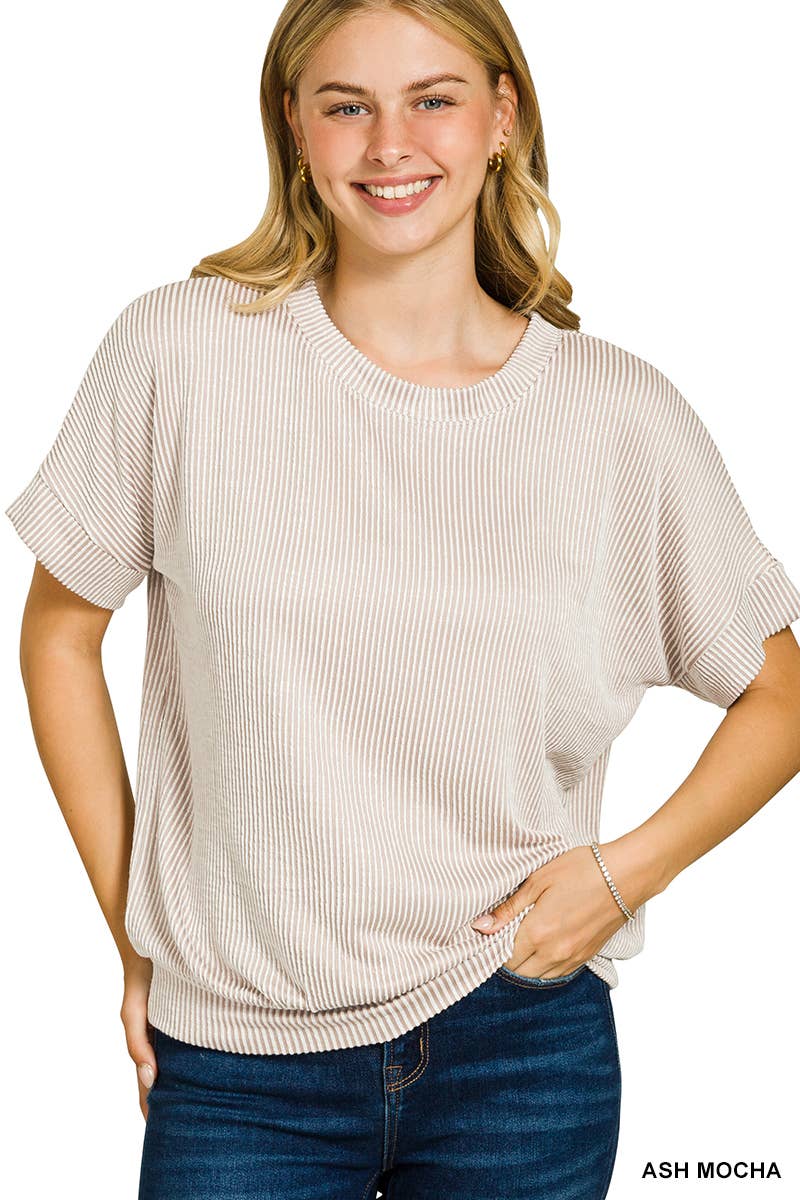 Corded Rib Short Sleeve Top