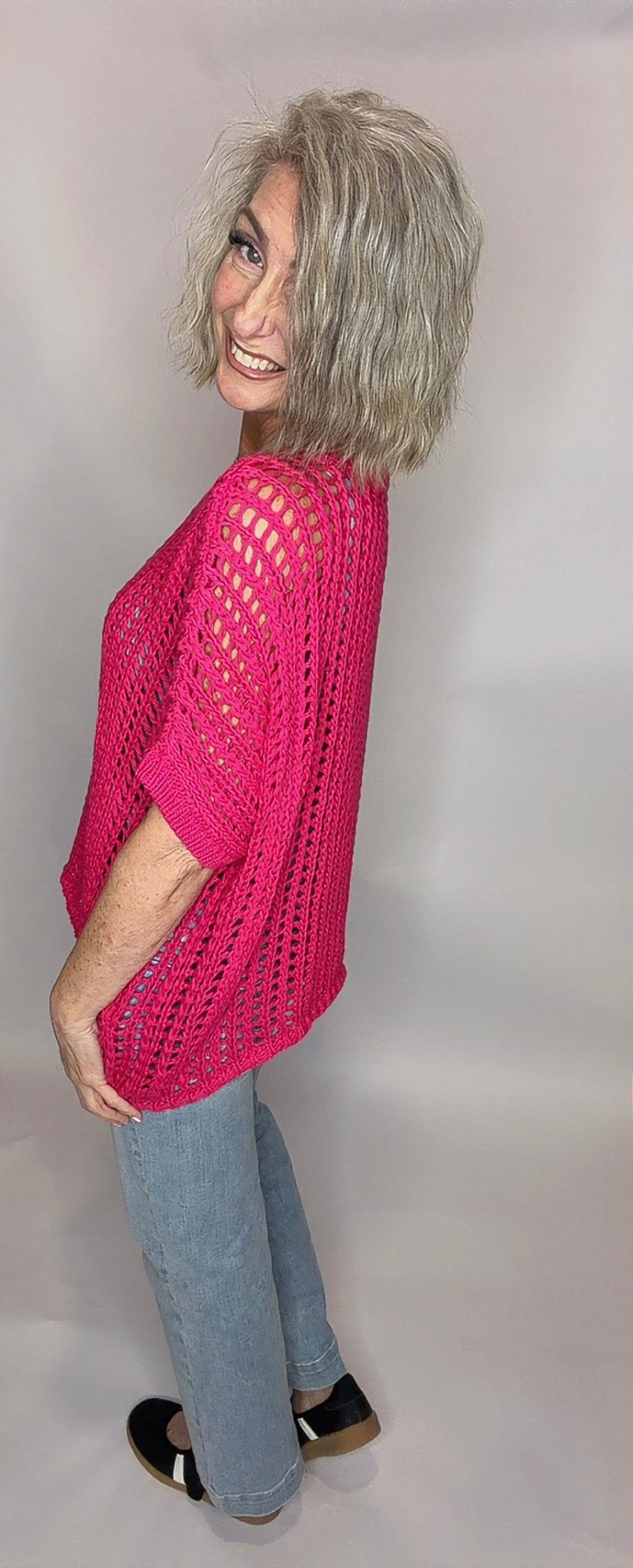 Fish Net Short Sleeve Crochet Sweater