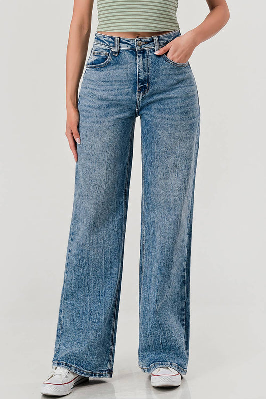 I&M WASHED WIDE LEG JEANS - MEDIUM LIGHT WASH