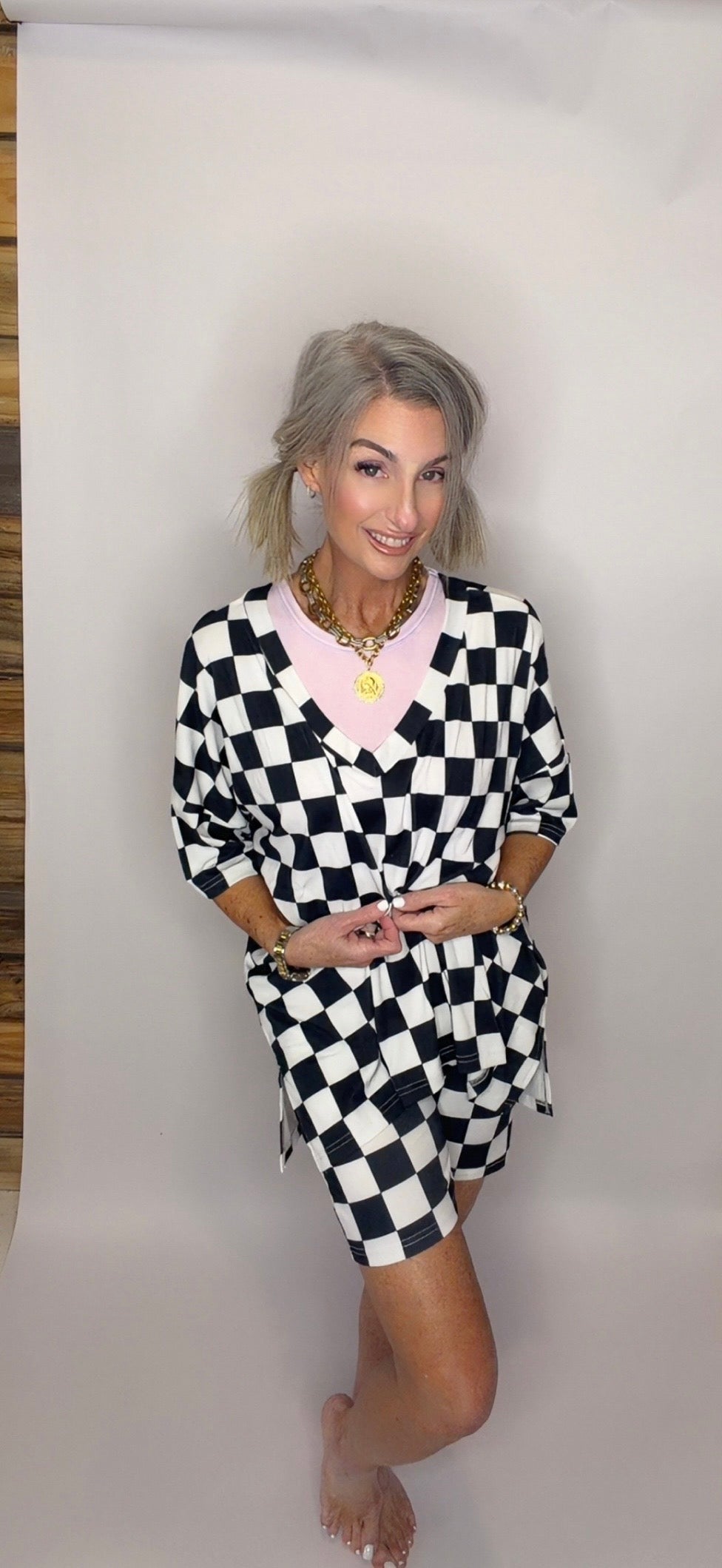 Daily Basis Biker Set, Black/White Checkered