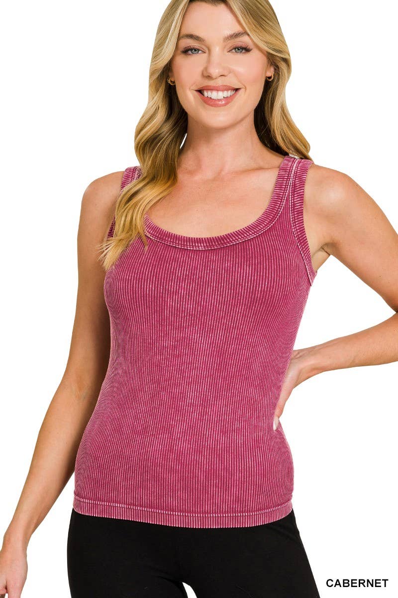 2 Way Neckline Washed Ribbed Seamless Tank Top