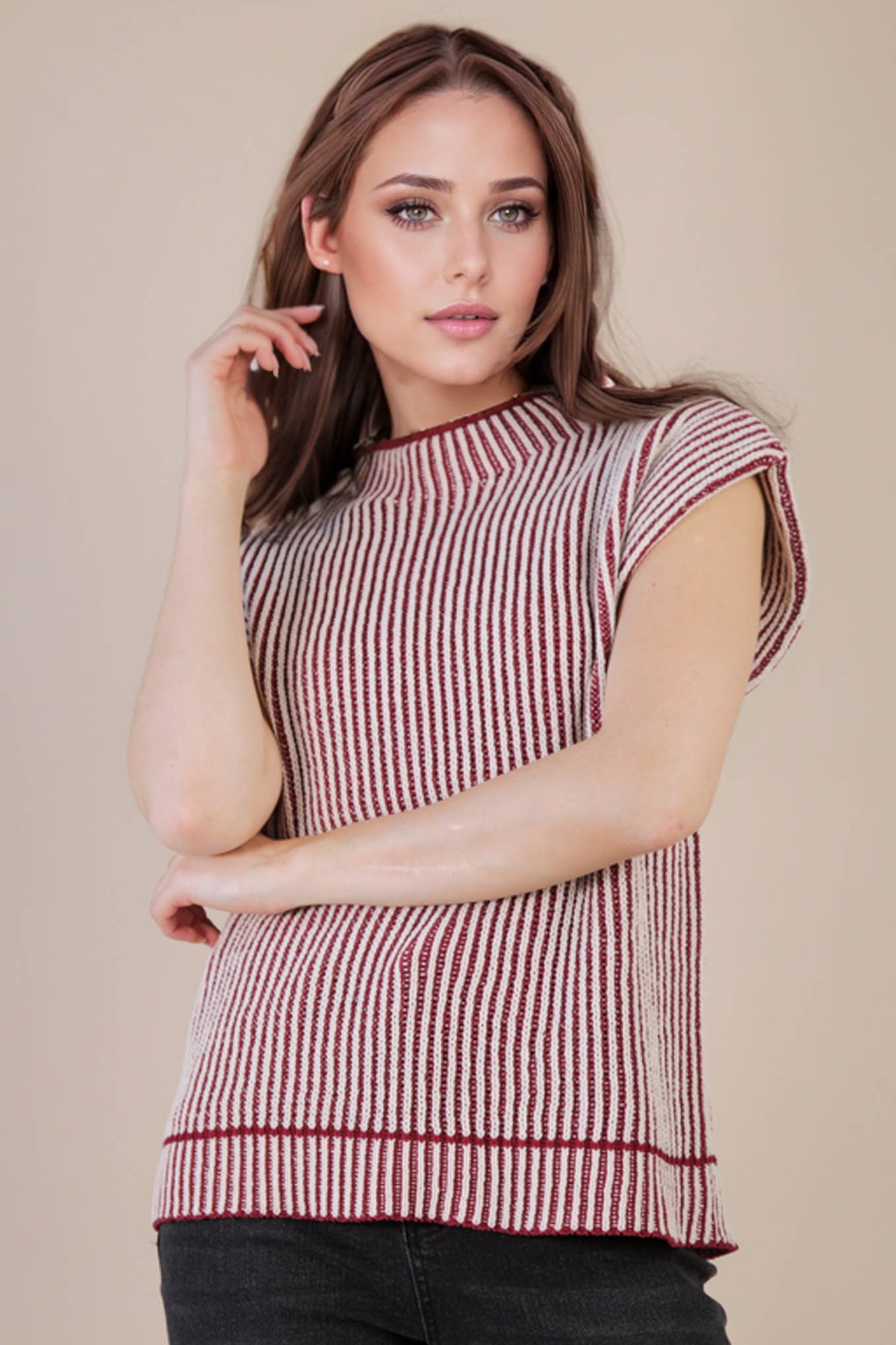 Two Tone Ribbed Knit Sweater Vest