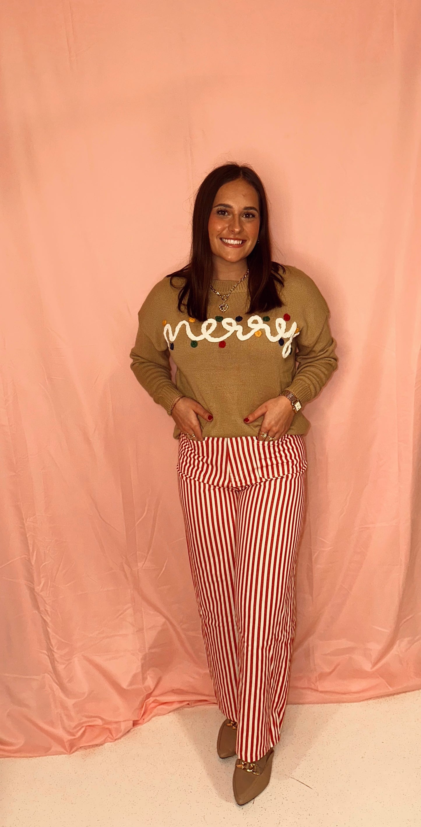Merry Christmas Dolman Sleeve Sweater with Colorful Dots