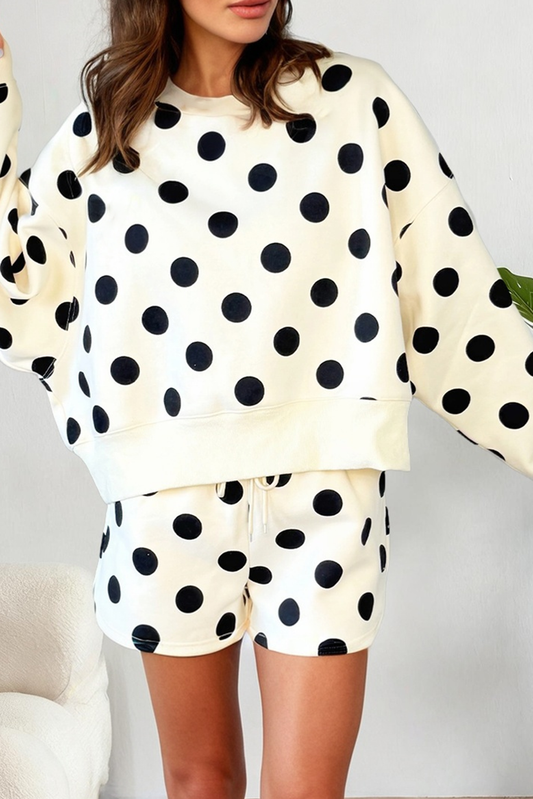LAS Polka Dot Looks Pullover Drawstring Shorts Sets (S-XL)