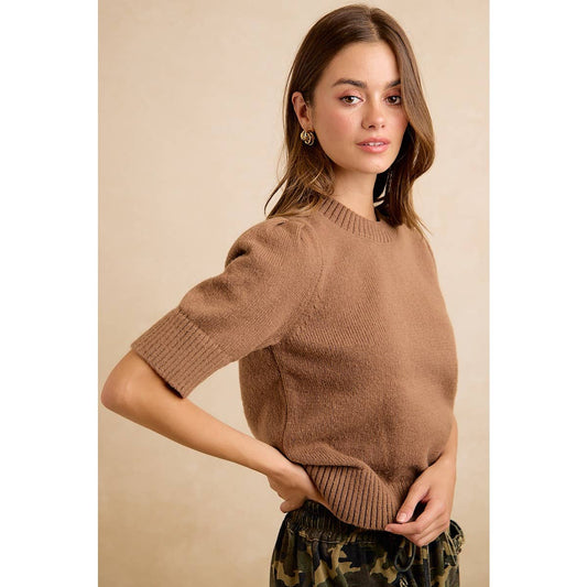 SOLID KNIT PUFF SHORT SLEEVES TOP