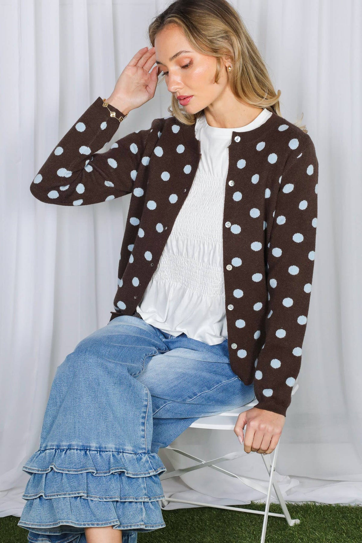 Playful Polka Dot Cozy Knitted Sweater Cardigan
