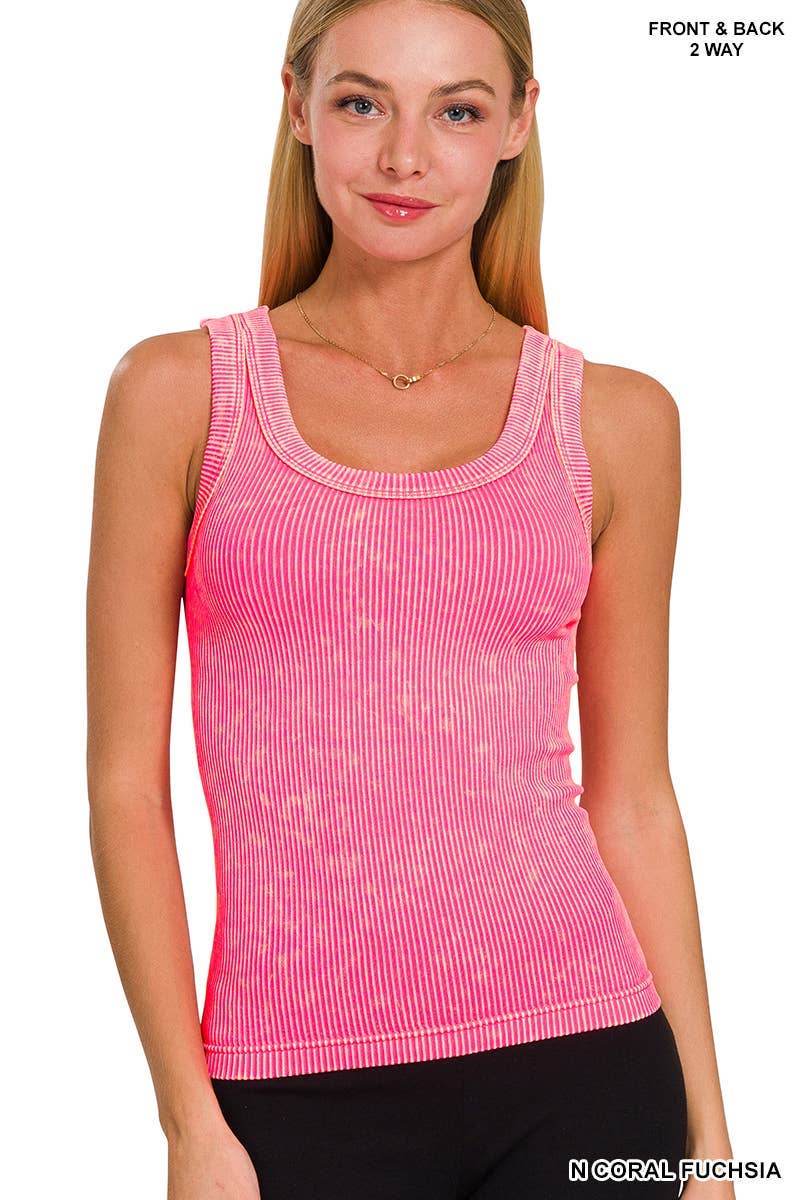 2 Way Neckline Washed Ribbed Seamless Tank Top