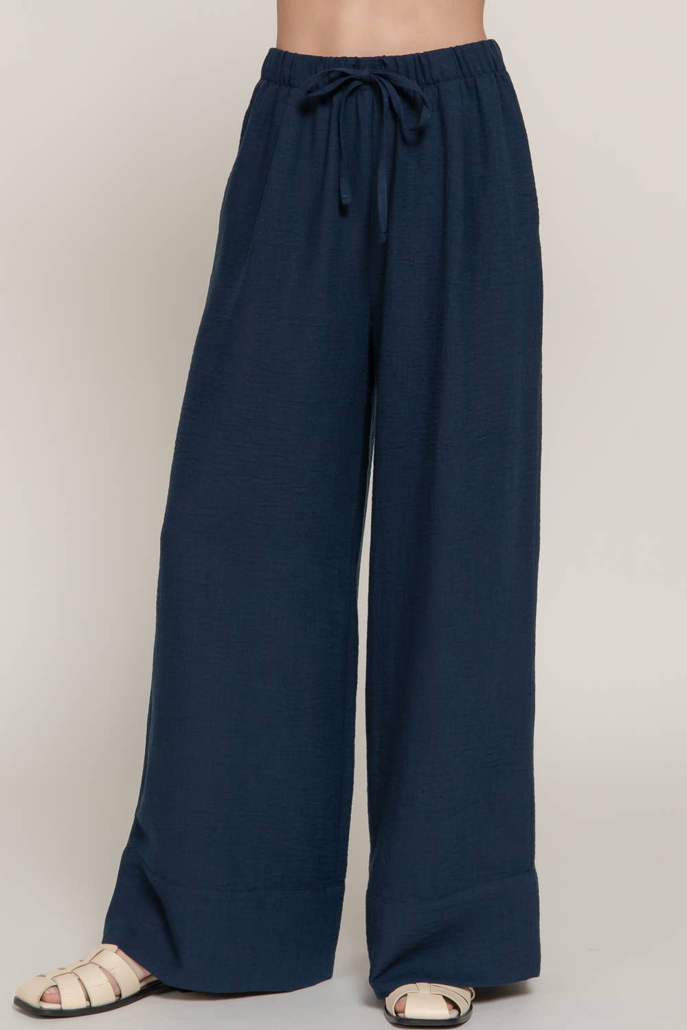 Waist Band With String Linen Effect Palazzo Pants