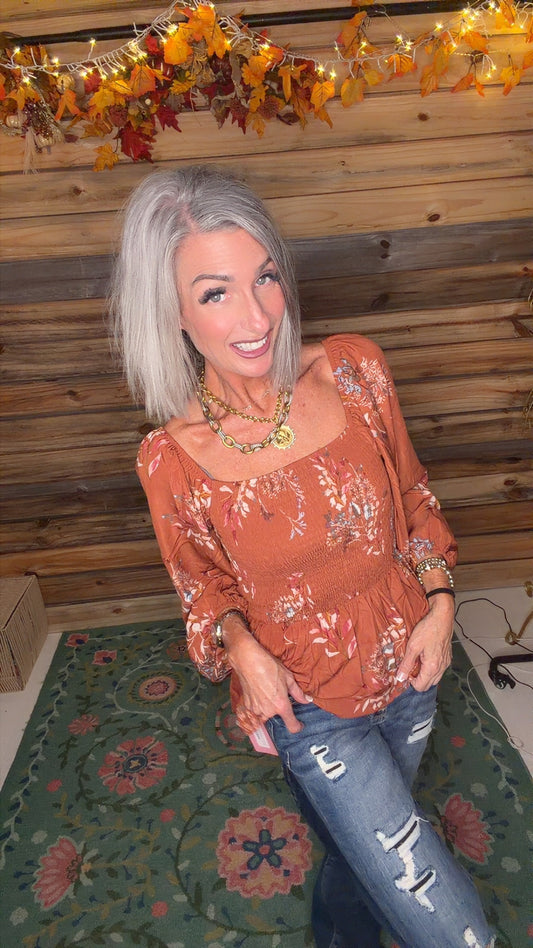 Floral Smocked Peplum Top