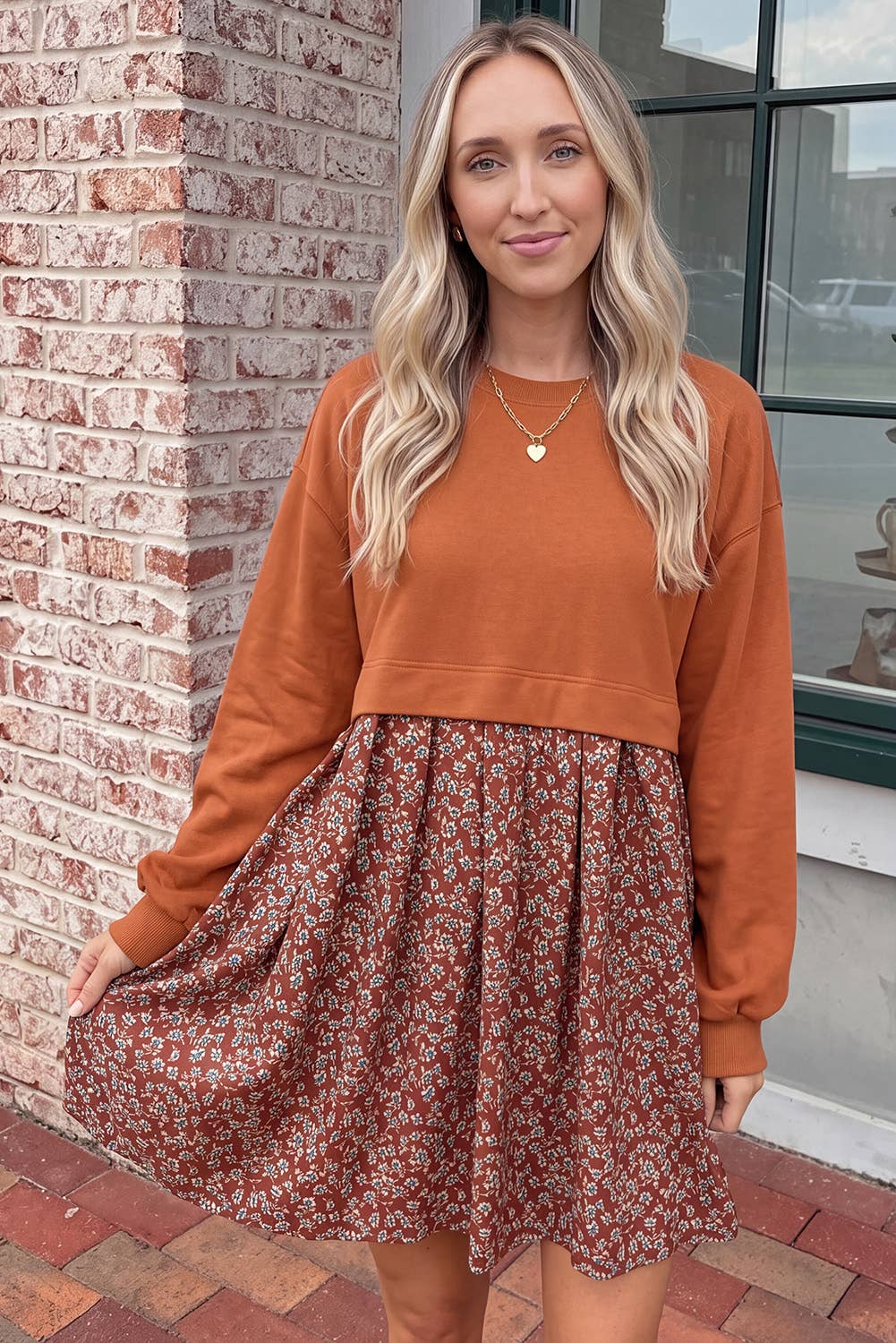 Fall Top Patchwork Mallard/ Floral Flared 2-in-1 Mini Dress
