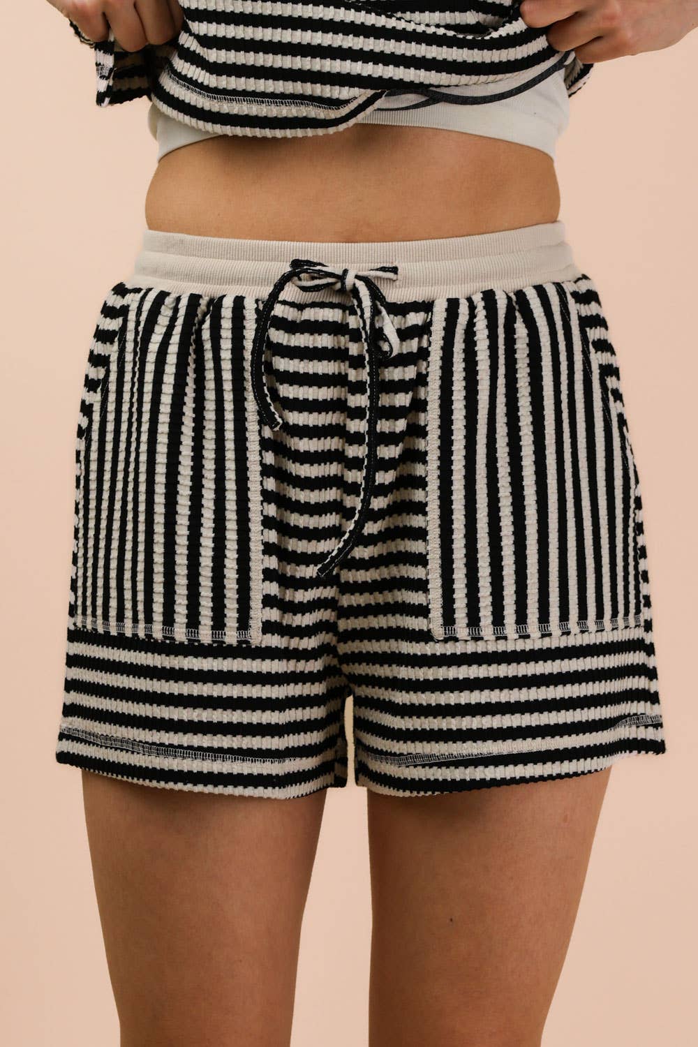 Striped Comfy Knit Top & Shorts Set
